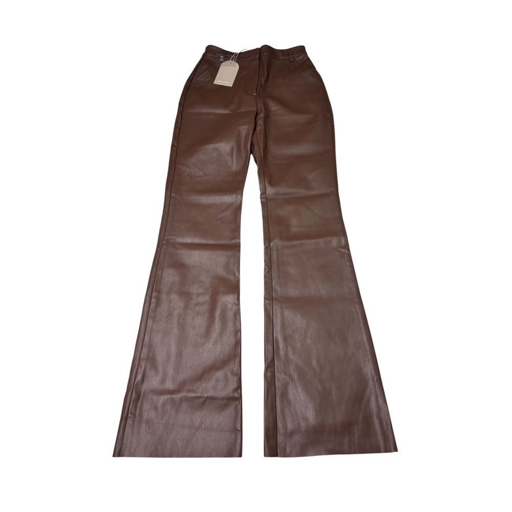 NWT Meshki Tyra Straight Leg Faux Leather Pants Chocolate Brown Womens S W25 L32
